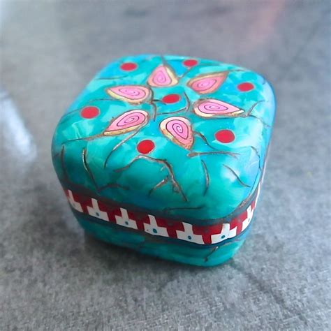 Square Faux Turquoise Millefiori Inlaid Custom Gift Box Pill Box