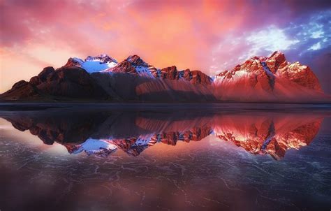 Wallpaper Beach Reflection Mountains Iceland Images For Desktop