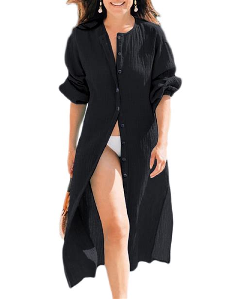 Bsubseach Womens Long Bikini Cover Up Crinkle Chiffon Bathing Suit