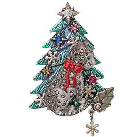 Kirks Folly Malcolm The Cats Christmas Tree Pin Enhancer Silvertone