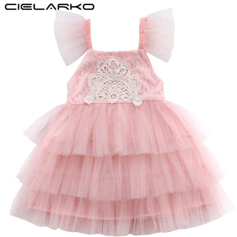 Cielarko Pink Girls Cake Dress Layered Summer Princess Kids Party