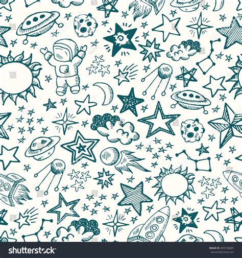 Hand Drawn Space Doodle Seamless Pattern Planet Star