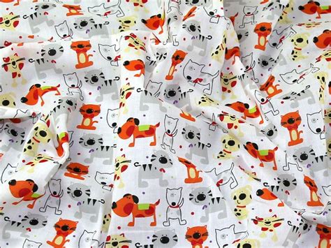 Cats And Dogs Print Polycotton Dress Fabric £299 Per Metre Fabric Dog