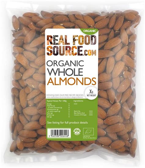 Realfoodsource Certified Organic Whole Natural Almonds 1kg Amazon