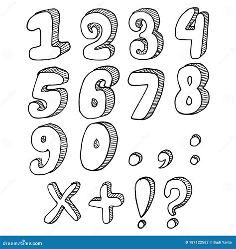 Hand Drawn 3d Numbers Stock Vector Illustration Of Graphic 187122582