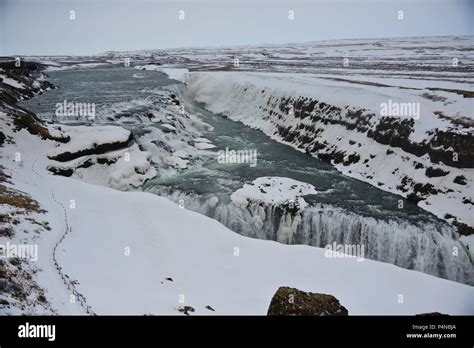 Famous Gullfoss Waterfall In The Canyon Of Hvítá River In Southwest