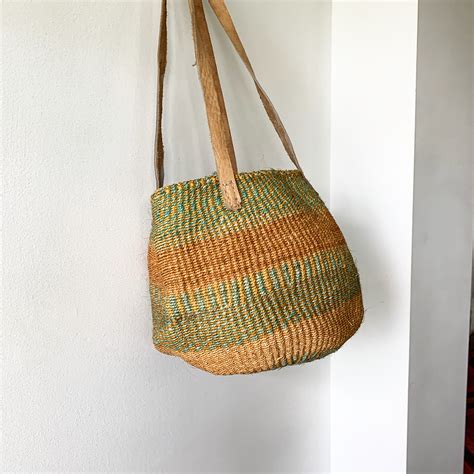 Vintage Sisal And Leather Market Bag Ethnic Straw Straw Bag