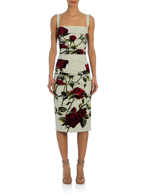 Lyst Dolce And Gabbana Rose Print Ruched Cady Dress