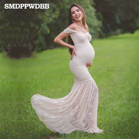 Maternity Dress Maternity Photography Props White Lace Sexy Maxi Dress Elegant Pregnancy Photo