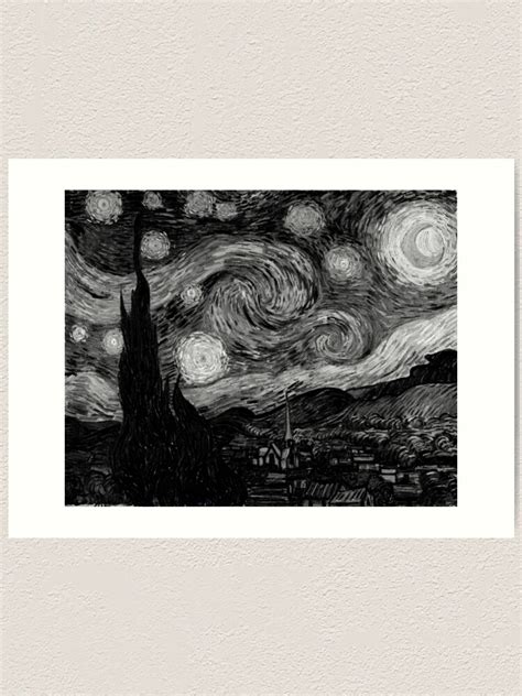 The Starry Night By Vincent Van Gogh Black And White Version Art