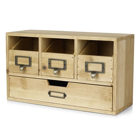 Wood Desktop Organizer With Drawers Storage Apothecary Cabinet
