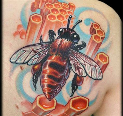Honey Bee And Honey Comb Tattoo 3d Tattoos Badass Tattoos Great Tattoos