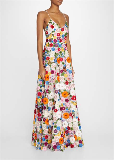 Alice Olivia Domenica Embellished Floral Gown In White Lyst