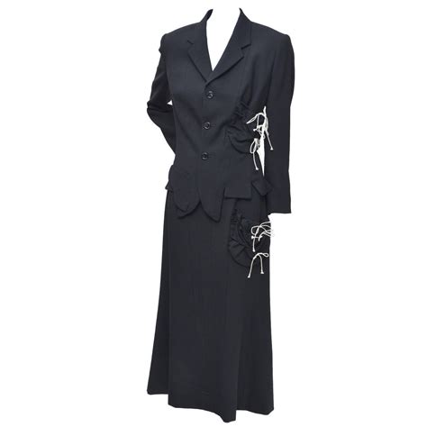 Yohji Yamamoto Black Long Sleeve Silk Quilted Jacket And Skirt Set For