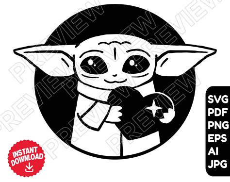 Baby Yoda SVG PNG Vector CUT File Clipart Love Heart Etsy México