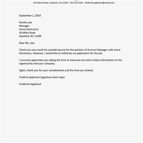 Sample Letters Withdrawing A Job Application