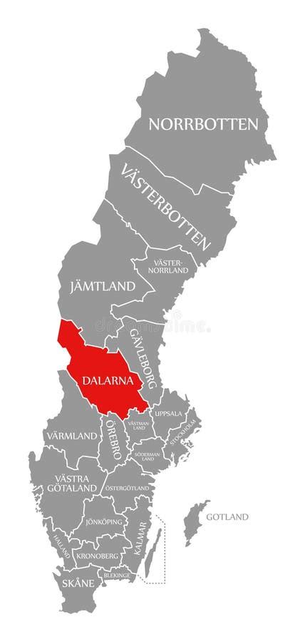 Dalarna Red Highlighted In Map Of Sweden Stock Illustration