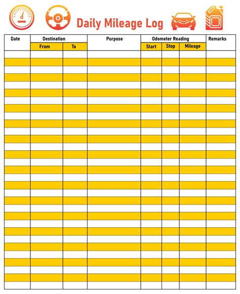 Monthly Mileage Log Template