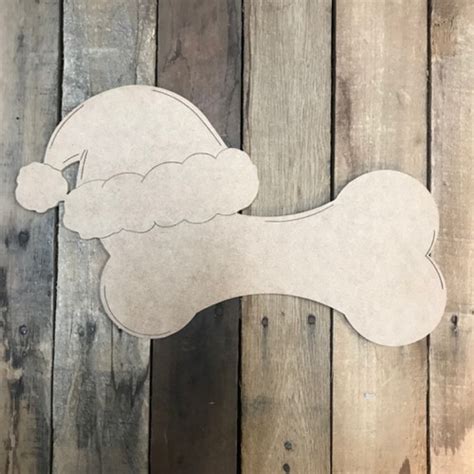 Santa Hat Dog Bone Cutout Unfinished Shape Paint By Line Build A