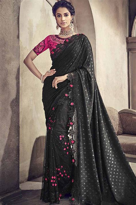 Buy Black Silk Saree With Net Blouse Online Sarv Andaaz Fashion