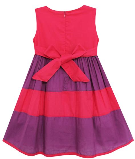 Girls Dress Little Girls Color Block Striped With Beading Red Sunny