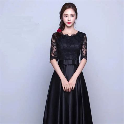 Black Chinese Women Formal Party Qipao 2019 New Lace Sexy Cheongsam Elegant Flower Host Vestidos