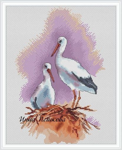 Storks Cross Stitch Pattern Маки картины Птицы из ткани Дизайны вышивки
