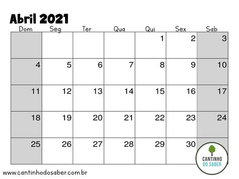 Calendario De Abril 2021 Atividades Para A Educação Infantil