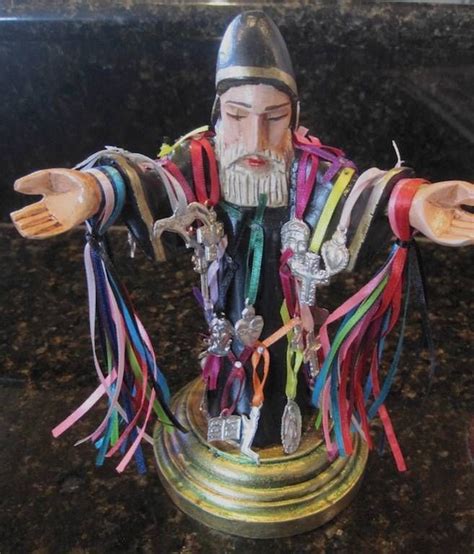 Mexican Folk Saint Charbel Sharbel Hand Carved Wooden Statue Ribbons