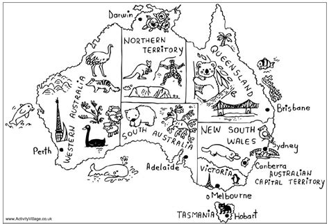 Australian Map With Animals And Highlights