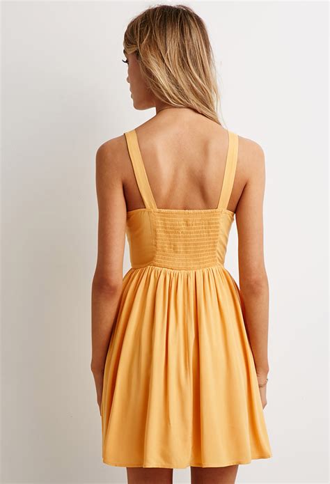 Lyst Forever Smocked Back Fit Flare Dress In Yellow
