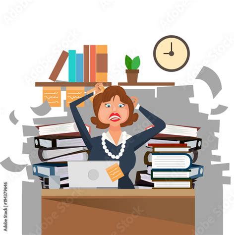 Very Busy Business Woman Working Hard On Her Desk In Office With A Lot