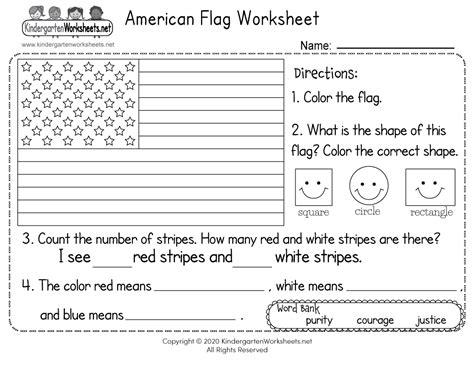 Social studies worksheet for kid : American Flag Worksheet - Free Kindergarten Learning ...