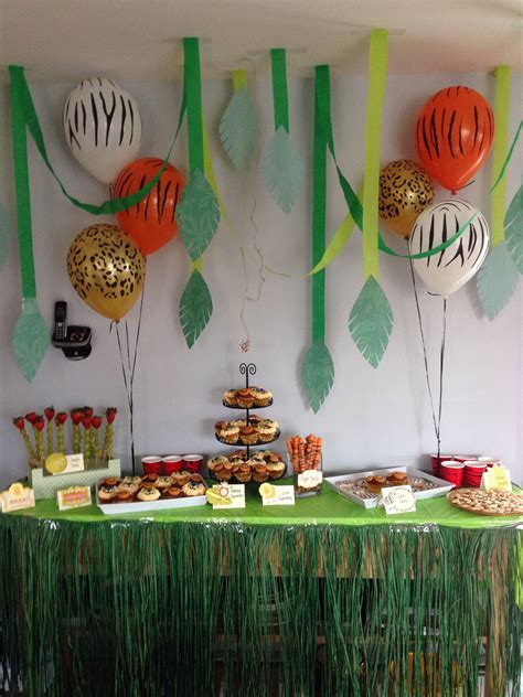 Jungle / safari theme first birthday party dessert / snack table