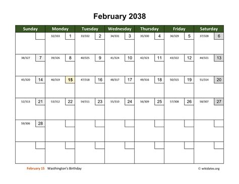 February 2038 Calendar With Day Numbers