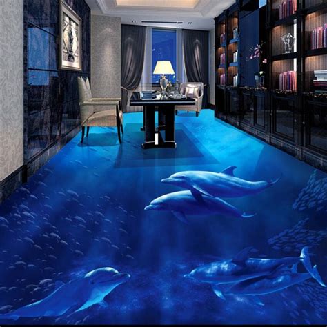 Beibehang 3d Flooring Dolphin Underwater World 3d Stereo Bathroom