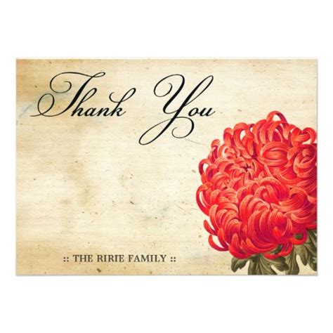 Chrysanthemum Red Vintage Thank You Cards 45 X 625 Invitation Card