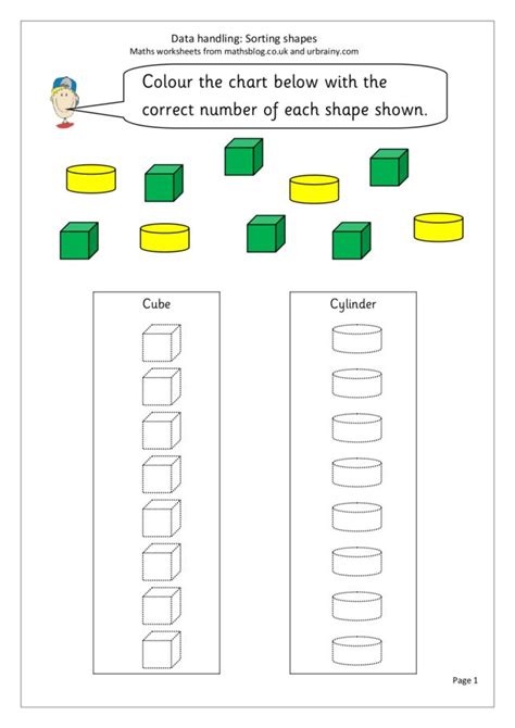 Data Handling Sorting Shapes Worksheet For Kindergarten 1st Grade