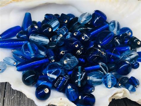 Supply 50pcs Vintage Blue Glass Beads Blue Beads Mix Shape Etsy