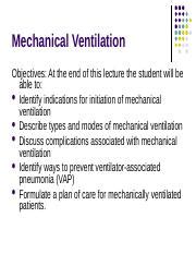 Mechanical Ventilation Ppt Mechanical Ventilation Objectives At The