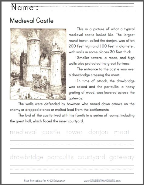Medieval Castle Lower Elementary Worksheet Student Handouts