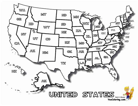 Coloring Page Of United States Map With States Names At Yescoloring
