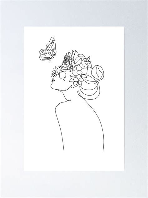 Minimalist Line Art Woman With Flowers Flower Line Art Transparent