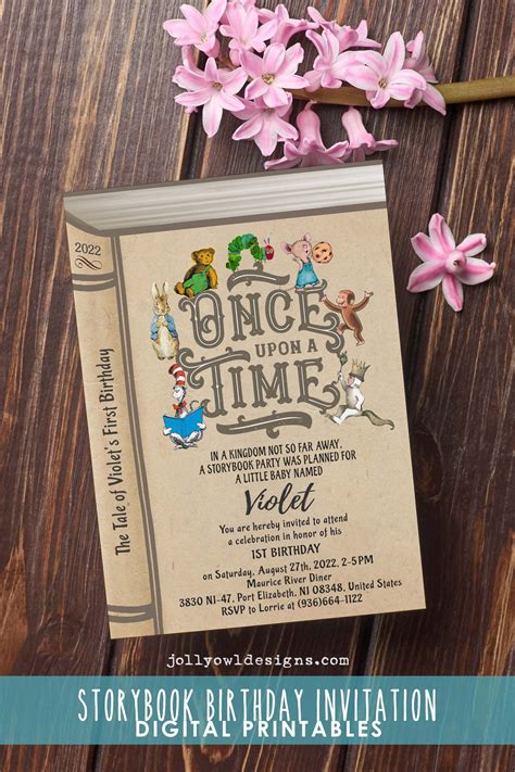 Book Themed Birthday Party Invitation Once Upon A Time Jolly Owl Designs