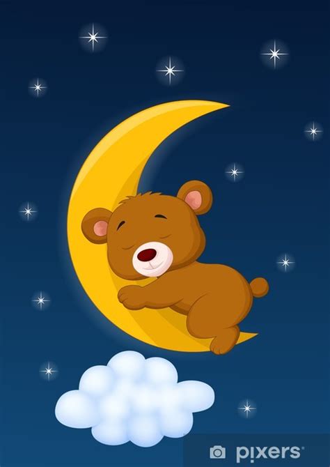 Sticker Baby Bear Sleeping On The Moon Pixersus