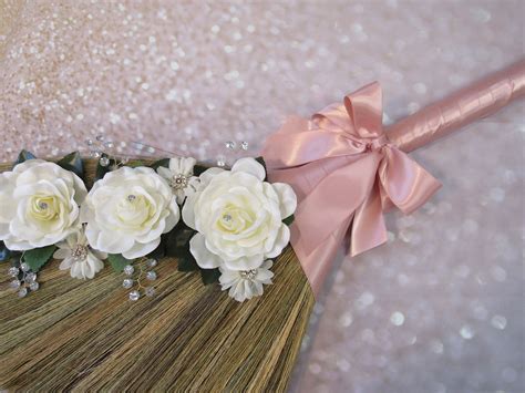 Rose Gold Wedding Broom With Bling For Jumping The Broom Etsy In 2021
