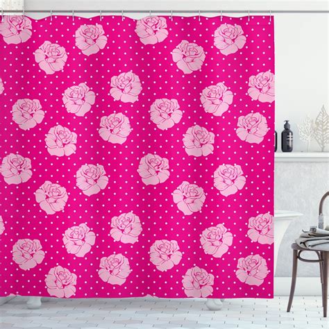 Hot Pink Shower Curtain Vintage Pale Pink Roses On White Dotted Hot Pink Background Love