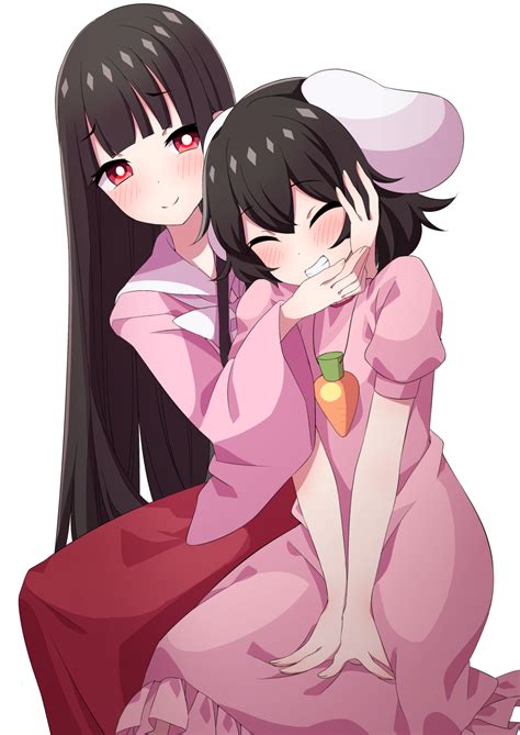 Safebooru 2girls Animal Ears Bangs Between Legs Black Hair Blunt