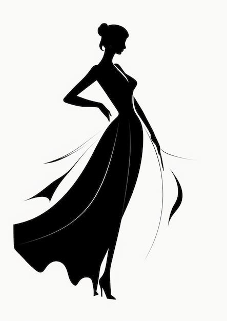 premium ai image a drawing of a woman in a black dress with a long white skirt