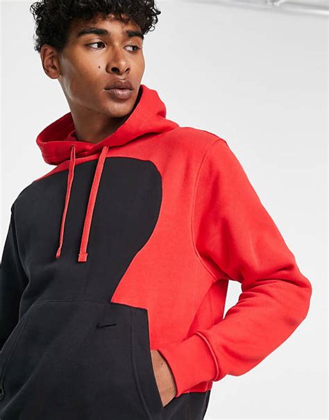 Nike Color Clash Color Block Hoodie In Black And Red Asos